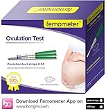 Femometer 50 Ovulation Test Strips Kit with 50 Urine Cup (50LH) with App (iOS & Android) Automatically Recognizing Test Results