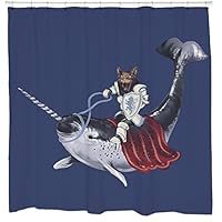 Sharp Shirter Funny Cat Shower Curtain Set Awesome Narwhal Kitty Art Medieval Bathroom Decor Ocean Theme Blue Fabric Hooks Included