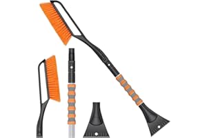37" Detachable Ice Scraper and Extendable Snow Brush for Car Windshield Aluminum Body Snow Scraper Scratch-Free Remover and B