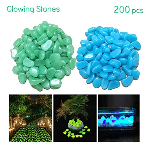 Luminous Stones Green Blue Decorative Stones Glow In The Dark Pebbles For Garden Patio Walkways Fish Tanks Home Office Garden Decor Glowing Pebbles - 200pcs (Green Blue)