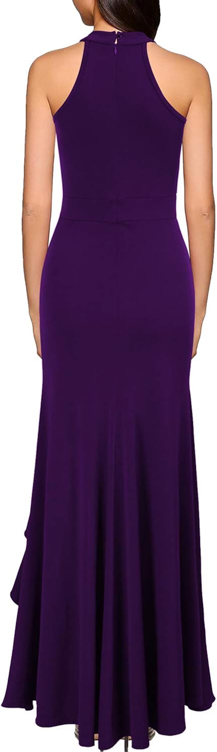 WOOSEA Women's High Neck Split Bodycon Mermaid Evening Cocktail Long Dress: Clothing
