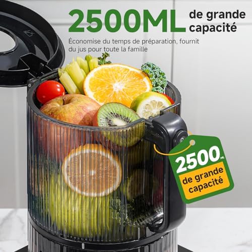 Extracteur de Jus de Fruits et Légumes, Bocca 155mm, 2,5L avec Séparateur de Mousse, 2 Filtres, Pression Automatique, Succo Pur et Velouté, Silencieux et Facile à Nettoyer, Idéal pour Famille
