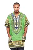 Mens African Swag Dashiki Loose Traditional Long Hoodie Top W/Hood (One Size, Lime)