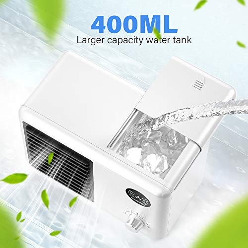 Portable Air Conditioner,Cordless Evaporative Personal Air Cooler with LED Night Light,TOPLANET Mini Desktop Fan by Rechargeable 2000mAh Li-ion Battery for Home,Office And Room,3 Speeds