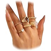 DZSYJKTM 6Pcs Dainty Crystal Gold Rings Stackable for Women Non Tarnish, Statement Chunky Finger Knuckle Ring Set Unique Trendy Party Jewelry Gifts Accessories