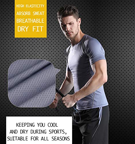 BUYJYA 5Pcs Men's Workout Set with Pants, Long Sleeve Shirts,Shorts,Jacket and Short Sleeve Space Blue