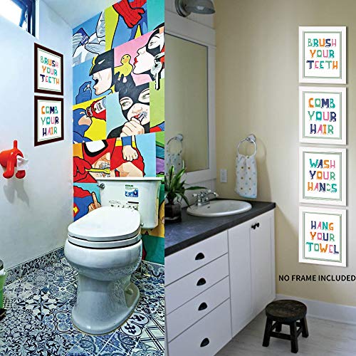 Kids Bathroom Decor Wall Art Signs Sets Funny Rainbow Prints Accessories Posters For Toilet Restroom Farmhouse Rustic Pictures Boys Wash Your Hands Rules Quotes Canvas Photos Set Of 4 Unframed 8 X10 Pricepulse