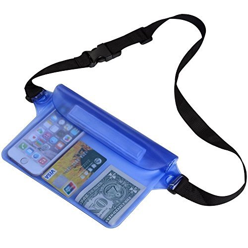 Waterproof Pouch Dry Bag with Waist/Shoulder Strap Keep your Cellphone, iPhone, Cash Safe Perfect for Beach, Boating, Swimming, Hiking, Fishing (Blue)