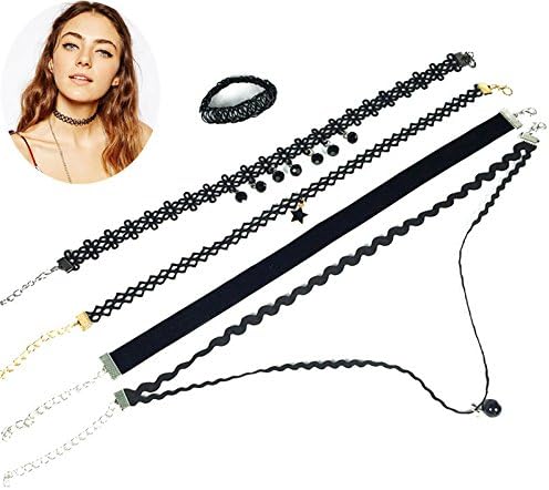 5PCS Women Black Lace Choker Necklace Pendant Bid Collar Chain Jewelry Set New