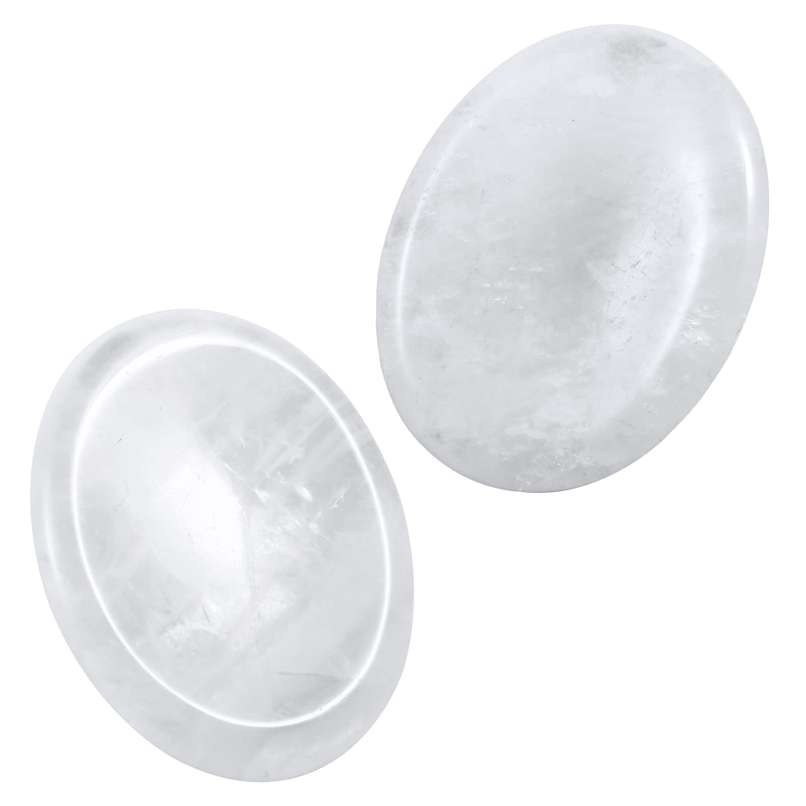 Nupuyai 2pcs Rock Crystal Oval Thumb Worry Stone Set, Energy Crystal Pocket Palm Stone for Healing Anxiety Stress Relief Reiki Therapy, 45x35mm