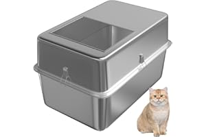 MORNYRAY XL Stainless Steel Litter Box with Metal Lid, 15.8'' High Sides Enclosed Metal Litter Box for Big Cats, All Stainless Steel Litter Box Top Entry Anti-Leakage, Easy to Clean, Non-Sticky