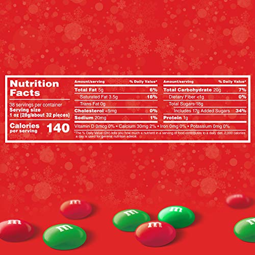 M&M's Milk Chocolate Red & Green Christmas Candy, Great for Holiday Baking, 38 Oz