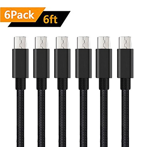 Micro USB Cable, Black CellTronics 6Ft XBOX/PS4 Controller Premium Charger Cable, Fast Speed and Extra Durable Charging Cable for Android/Windows/Samsung/Nokia/Nexus/Sony/PS4/Tablet/HTC/LG (6Pack 6FT)