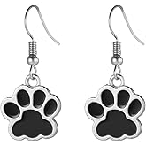 coadipress Stainless Steel Cute Cat Dog Paw Enamel Filled Dangle Drop Earrings for Women Charm Kawaii Lovely Animal Paw Earring For Dog Cat Lovers