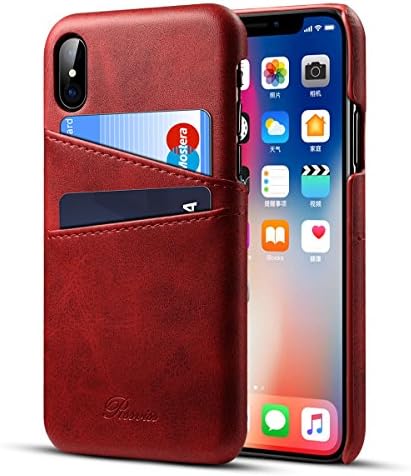 iPhone X Wallet Case - iPhone 10 case,Rssviss Wallet Phone Case Leather Slim Back Case Cover With Credit Card Holder for iPhone X 5.8 inch-Red