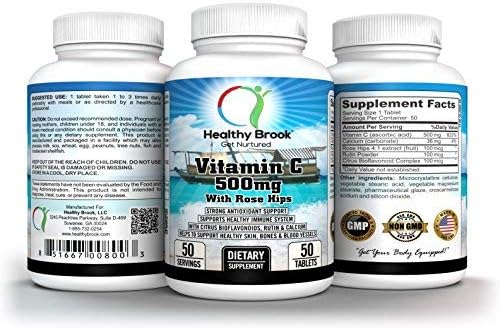 Vitamin C 500mg with Rose Hips 50 Tablets Plus Citrus Bioflavonoids Rutin Calcium Supports Detox Weight Loss Healthy Immune System Healthy Skin Bones Eyes Blood Vessels Strong Antioxidant Support