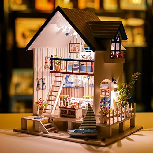 Ploy Miniature Wooden Dollhouse DIY KIT- Loving Family Handmade Doll House With Furniture accessories, LED Light + Music Movement, 3d Puzzles Creative Assembling Toys [ Gulf of Venice 13018]