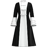 Church Clergy Dress for Women Minister Spring/Autumn A Line Long Sleeve Black White Patchwork Dress with Tab Collar