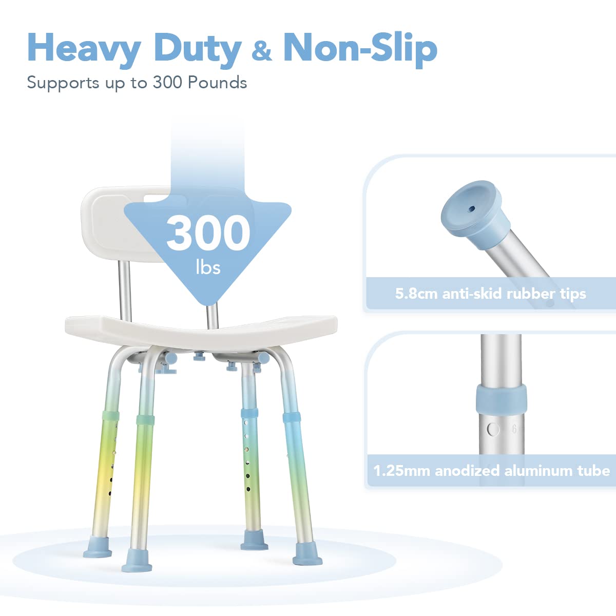 OasisSpace Bathtub Adjustable Shower Chair, Bath Stool with Removable Back 300lbs - Tool Free Anti-Slip Bench Bathtub Stool for Elderly, Senior, Handicap & Disabled