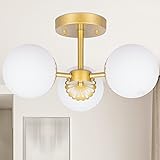 Mid Century Modern Brass Semi Flush Mount Ceiling