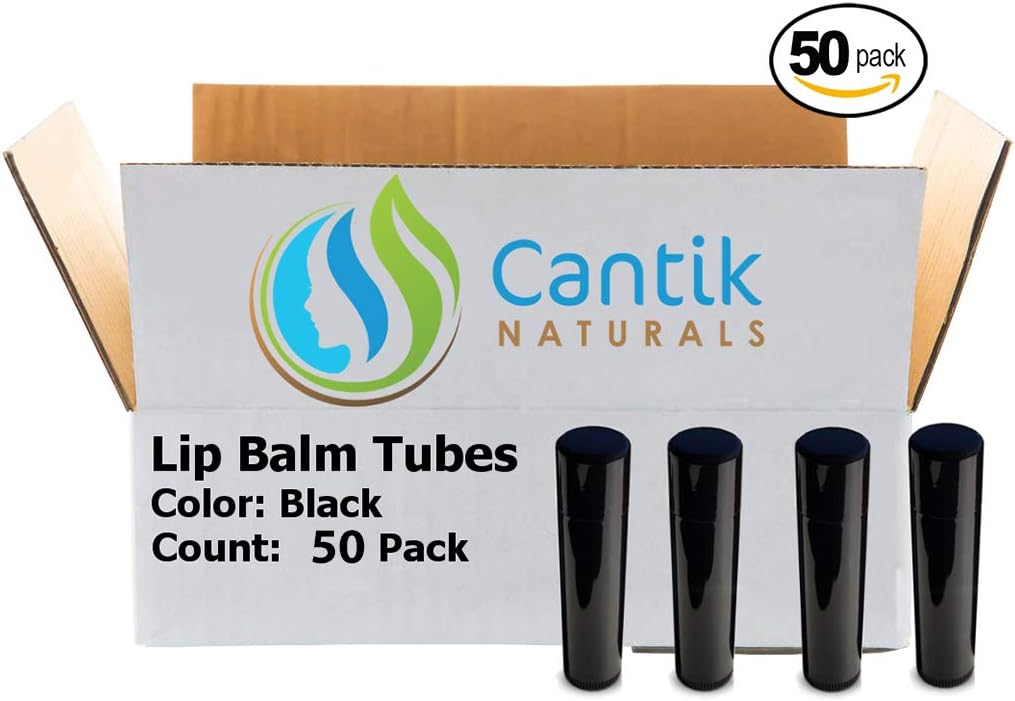 Lip Balm Containers, 50 Black Chapstick Tubes, BPA Free, Make Your Own Lip Gloss - 0.15oz, Made In the USA