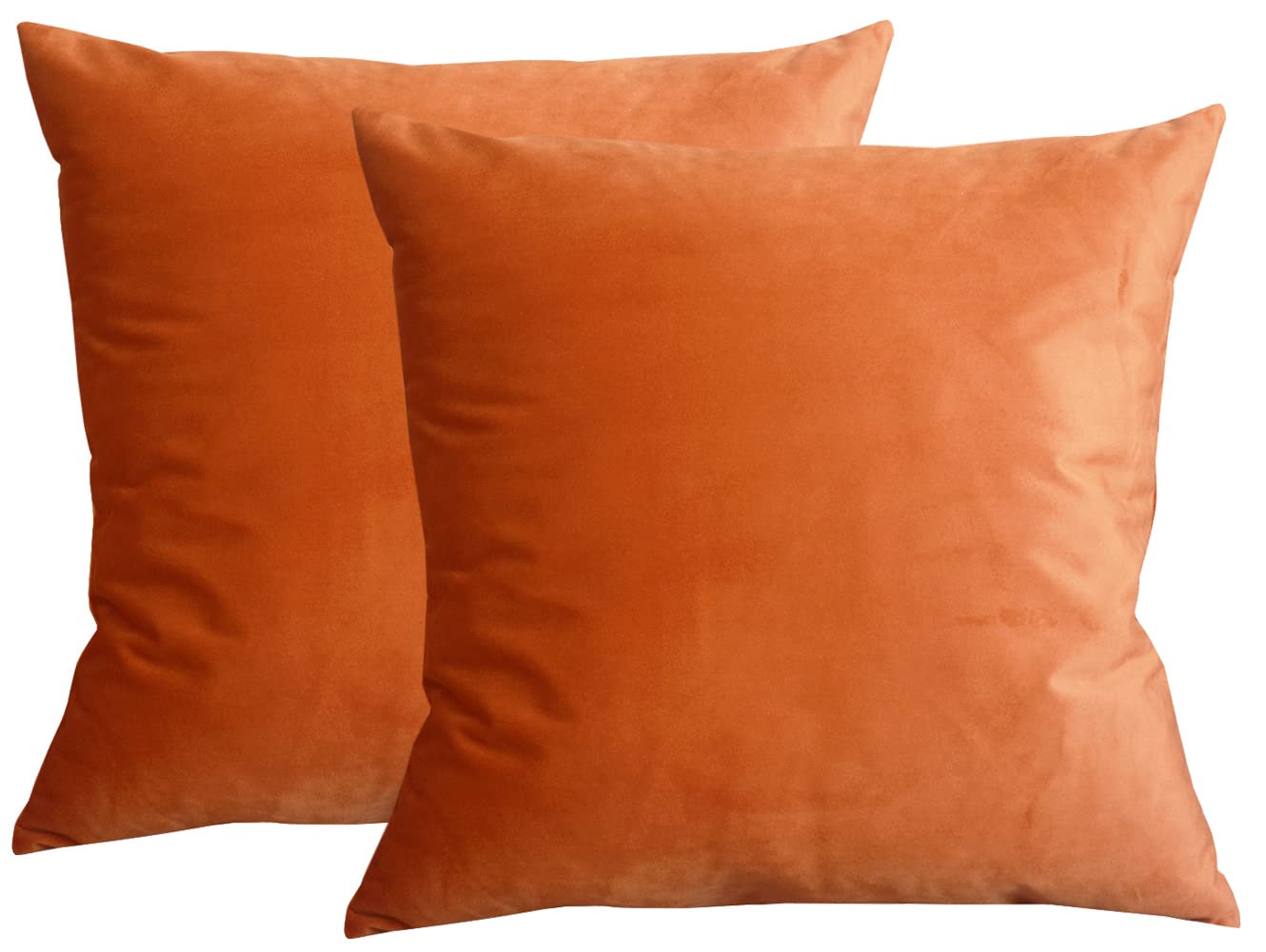 Lutanky Velvet Soft Throw Pillow Case Decorative Square Cushion Covers for Sofa Bedroom Living Room 20" X 20" （50 x 50 cm） Set of 2 Dark Orange