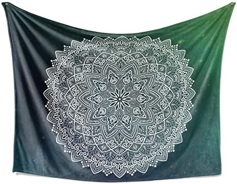 LIVETTY Tapestry Boho Mandala Wall Hanging Gradient Bohemian Mandala Pattern Wall Decor Picnic Blanket Tapestries Machine Wash Microfiber Bedding Tapestry for Bedroom 84x59 Inch Green
