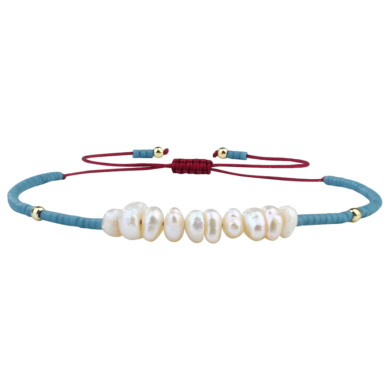 KELITCH Natural Shell Pearl Beaded Bracelets Women Friendship Bracelets Miyuki Beads Bracelets (Lake Blue G)