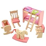 Soledi Delicate House Furniture Pink Wooden Dolls Toy Miniature Baby Nursery Room Crib Chair Bed Pretend Play Kids Children Gift