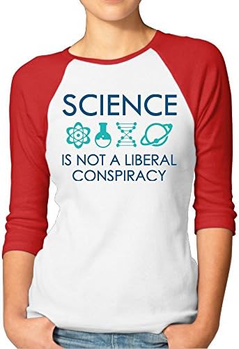 JTCY Science Is Not A Liberal Women's 3/4 Sleeve Jersey Shirt Baseball Tee Raglan T-Shirts M Red