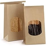 BagDream Cookie Bags 100Pcs 3.54x2.36x6.7 Inches Bakery Bag with Window Small Brown Kraft Paper Bags Tin Tie Tab Lock Recycla