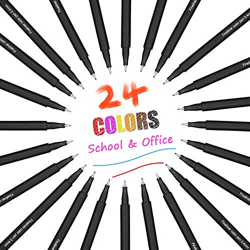 L\'AISE VIE 24 Fineliner Color Pens Set, 0.4mm Fine Tip Pens, Colored Fine Line Sketch Drawing Pen, Color Pen for Planner