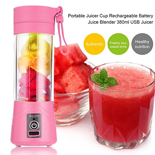 Click Here to See More Images Electric Fruit Juicer Machine Mini Portable USB Rechargeable Smoothie Maker Shake Juice Slow Juicer Bottle Squeezers Cup (pink)