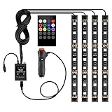 Car Interior Lights LED Under Dash Strip Lights Kits 4pcs 48 LED DC 12V Multicolor Music LED Kit with Sound Active Function and Wireless and Remote Control Car Charger Included