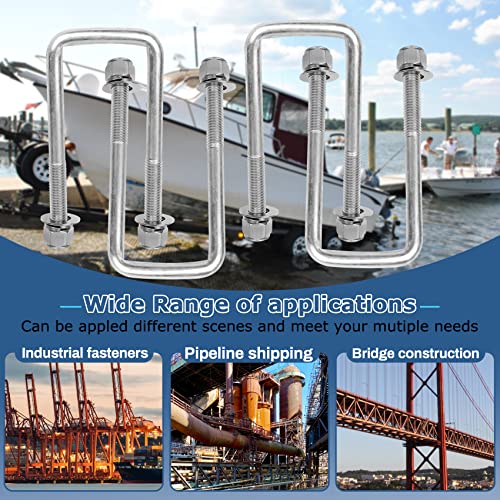 U Bolts 4 Sets,304 Stainless Steel Square U Bolt,U Bolts 3 Inch Wide,1/2" D X 31/16" W X 45/16