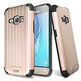 Galaxy J7 (2015) Case, Galaxy J700 Case, With TJS® Tempered Glass Screen Protector, Slim Rugged Duo Hybrid Shockproof Aluminum Metal Armor Drop Protection Case For Samsung Galaxy J7/J700 (Rose Gold)
