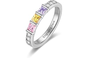 MirthfulMemento Personalized Birthstone Rings for Women, Custom Mothers Ring with 2-5 Birthstones, Promise Rings for Her Moth