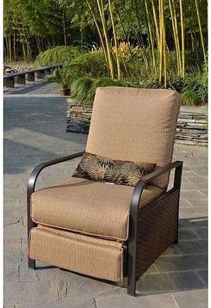 All-Weather Wicker Patio Furniture Recliner Chair, Rust-Resistant Steel Frame, Lumbar Pillow Included, Beige, Seats 1