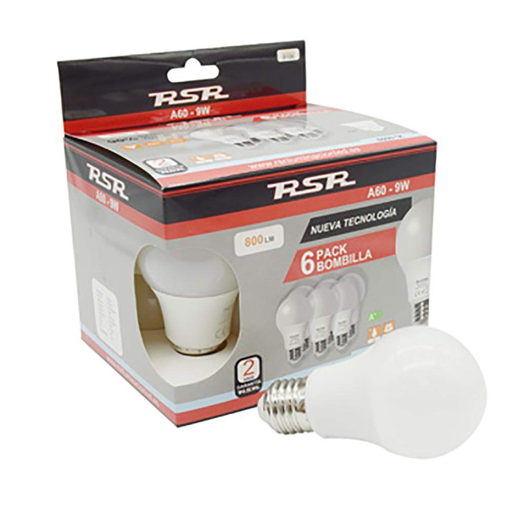 S&R Pack of 6 A60 Thermoplastic 9W E27 4500K 800LM