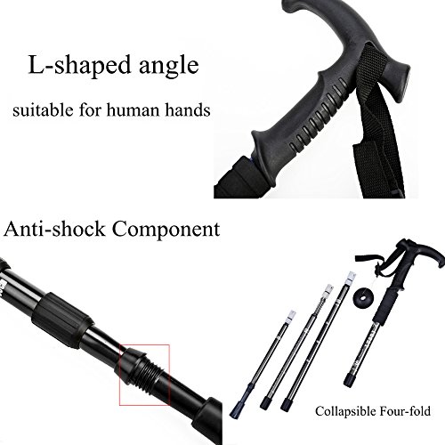 LIVEHITOP Hiking Poles Trekking Poles Collapsible Ultralight Walking Stickers Ultra Anti Shock Trail Cane with Carbon Fiber Aluminum T Handle All Terrain Accessories, Best For Women Men Kids Black