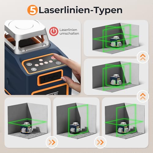 Cross Line Laser, CIGMAN 3 x 360 Degrees Green Self-Levelling Laser Spirit Level, Construction Laser Cross Laser Line Laser up to 30 Hours with Rechargeable Lithium Battery for Indoor Construction Site