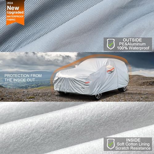 Kayme Outdoor Car Cover, Compatible with Fiat Panda (2011-2025), Waterproof Anti-UV Anti-Dust 6 Layer Car Cover, Car Cover with Zip and Cotton Lining.