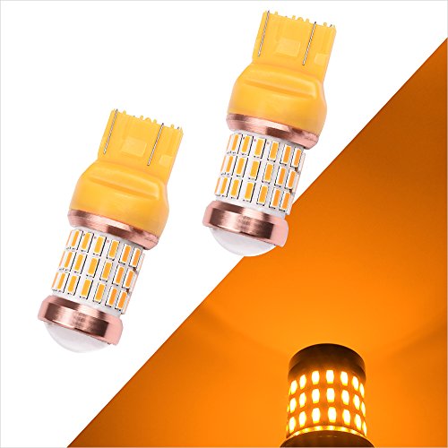 7443 7440 W21/5W W21W WY21W T20 LED Bulb Amber Yellow Turn Signal Tail Brake Stop Lights Rear Lamp Wedge Bulbs Replacement Error Free Super Extremely Bright 4014SMD 12V 1 Year Warranty Pack of 2ã€1797ã€‘