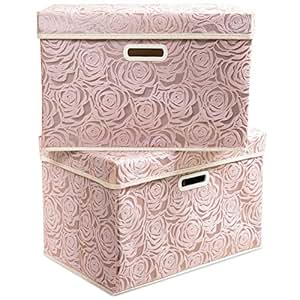 decorative storage lids stackable containers bins organizer closet cubes baskets fabric pack box divider handles bedroom living pink