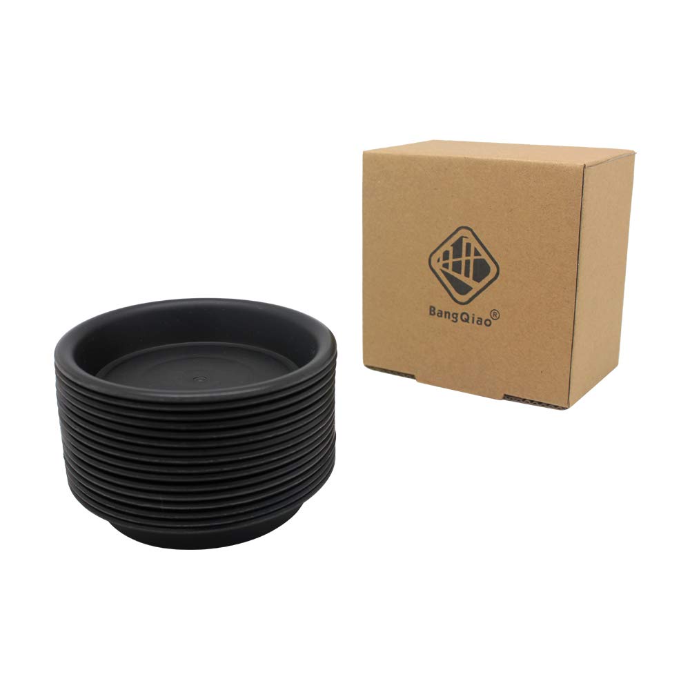 BangQiao 16 Pack 4.00 Inch Plastic Round Plant Pot Saucer Tray for Indoor and Outdoor Plants, Black
