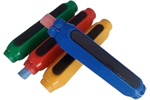 Honkenda Plastic Magnetic Chalk Holders with Storage Case, 4 Pack Blackboard Adjustable Chalk Clip Chalks Covers for Teachers School Office Drawing Chalkboard (Blue, Green, Red, Yellow)