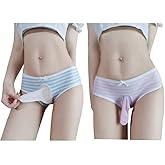 FASXIR Japanese Style Cute Striped Cotton Thong Pouch Bikini Underwear Briefs Cosplay Panties for Women Men Pack of 2