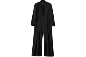 UIOKLMJH Men's Stylish Hollow Out Long Sleeve Romper V-Neck Belt Elegant Casual Formal Overalls