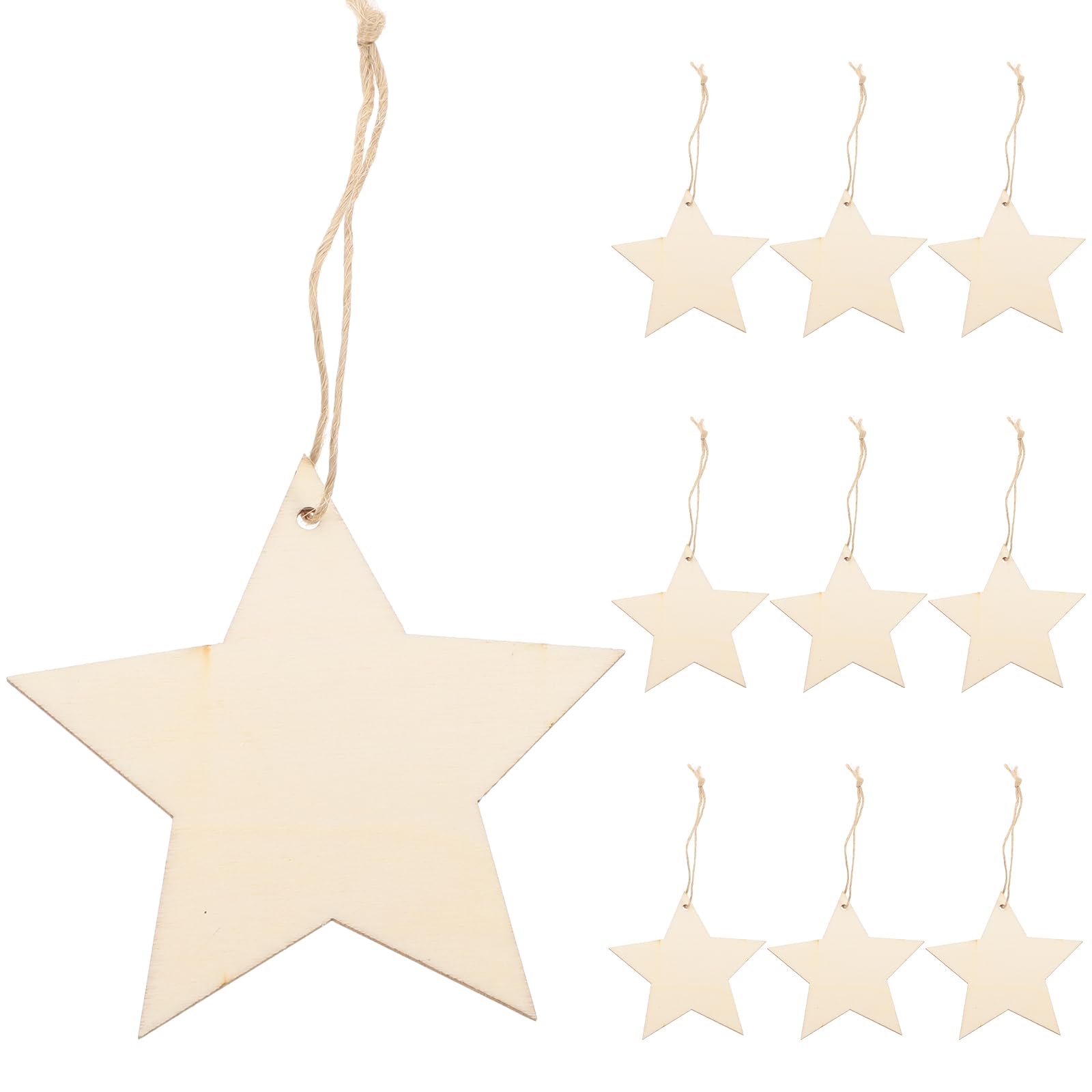 Healifty Wooden Star Pendant Christmas Tree Ornament DIY Hanging Decoration with Jute Rope for Xmas Party and Home Decor 3.35 Inch Pentagram Star