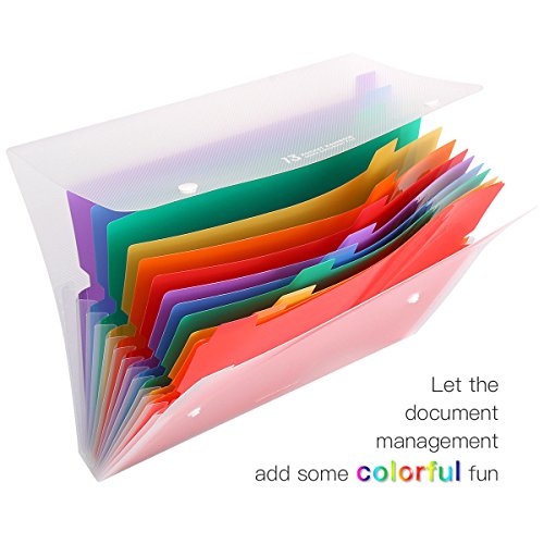 HJSMing 13 Pockets Portable File Folders/Rainbow Folder Organizer/Expandable Plastic Folders/A4 Letter Size File Organizer with Buttons-for School Office Supplies